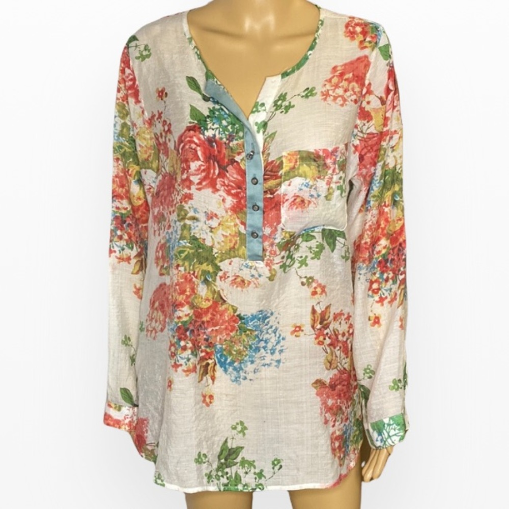 Anthropologie Aratta Silent Journey Floral Silk tunic blouse size M